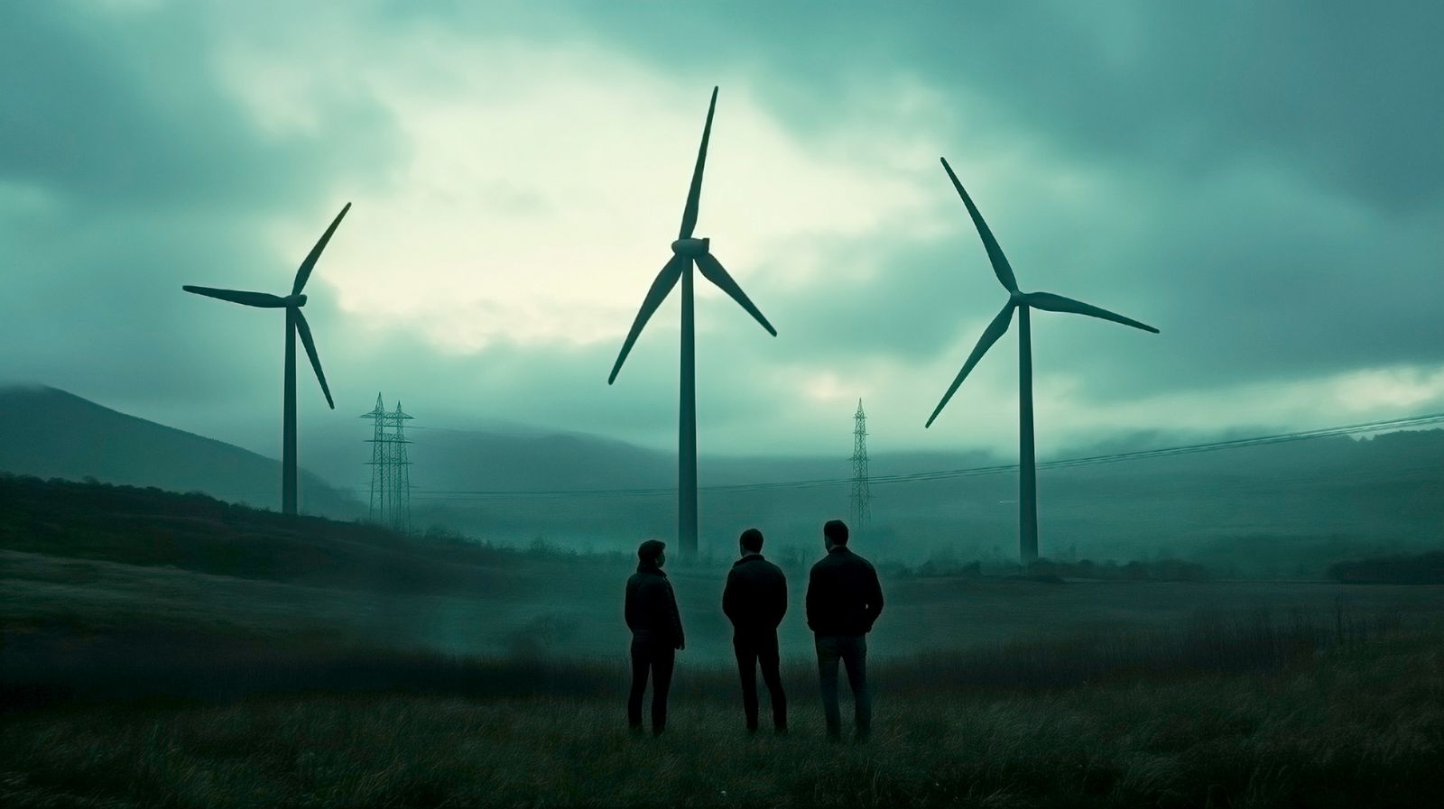Top people looking at wind turbines dark